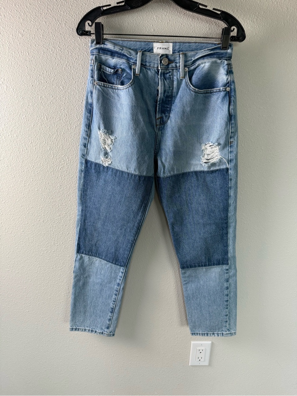 FRAME Le Original Straight Leg Jeans Patch Rework Denim Distressed Women’s 26 - Picture 3 of 11